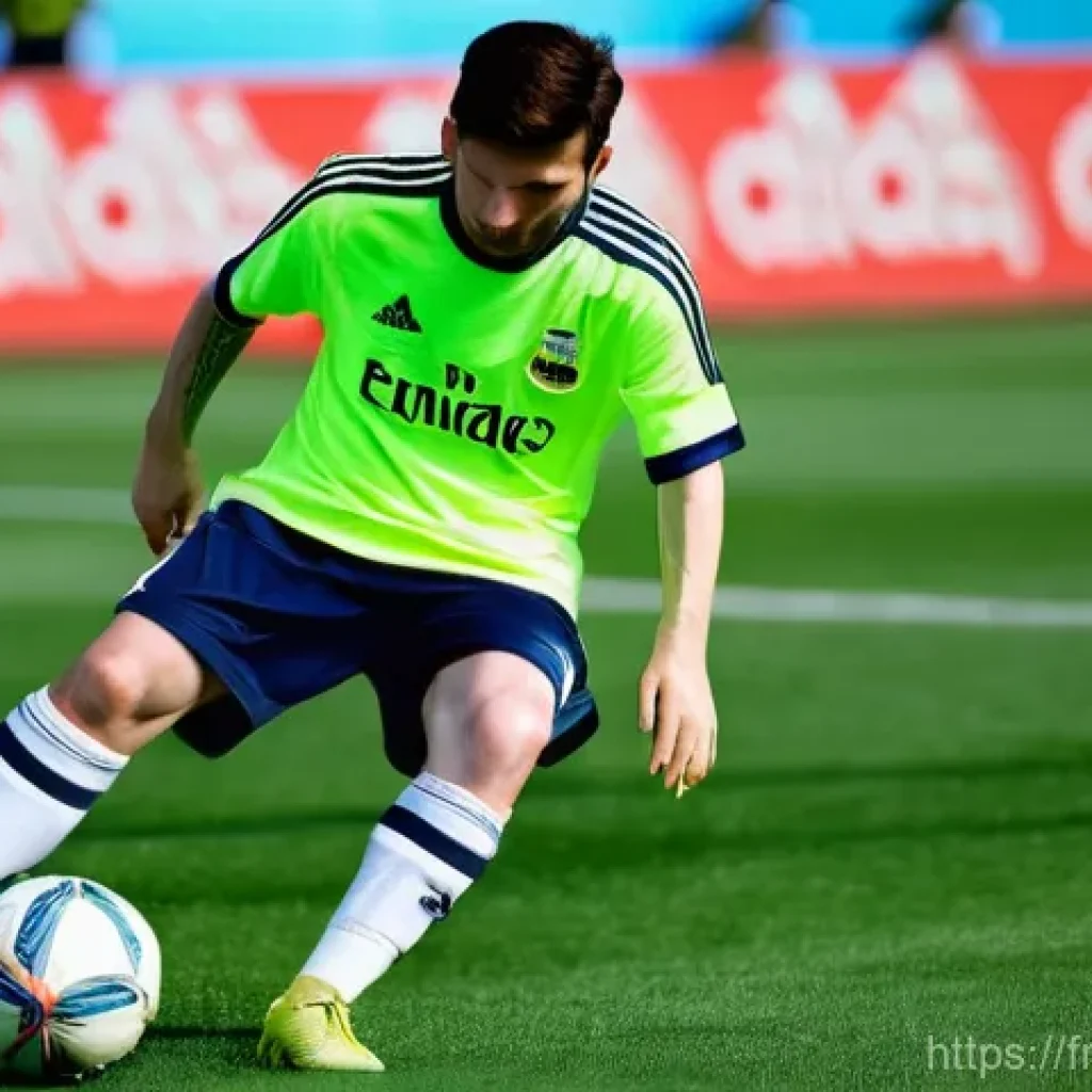 아디다스와 메시 계약 비하인드 - **A Young Prodigy's Determination:** "A photorealistic image of a young Lionel Messi, around 18-...