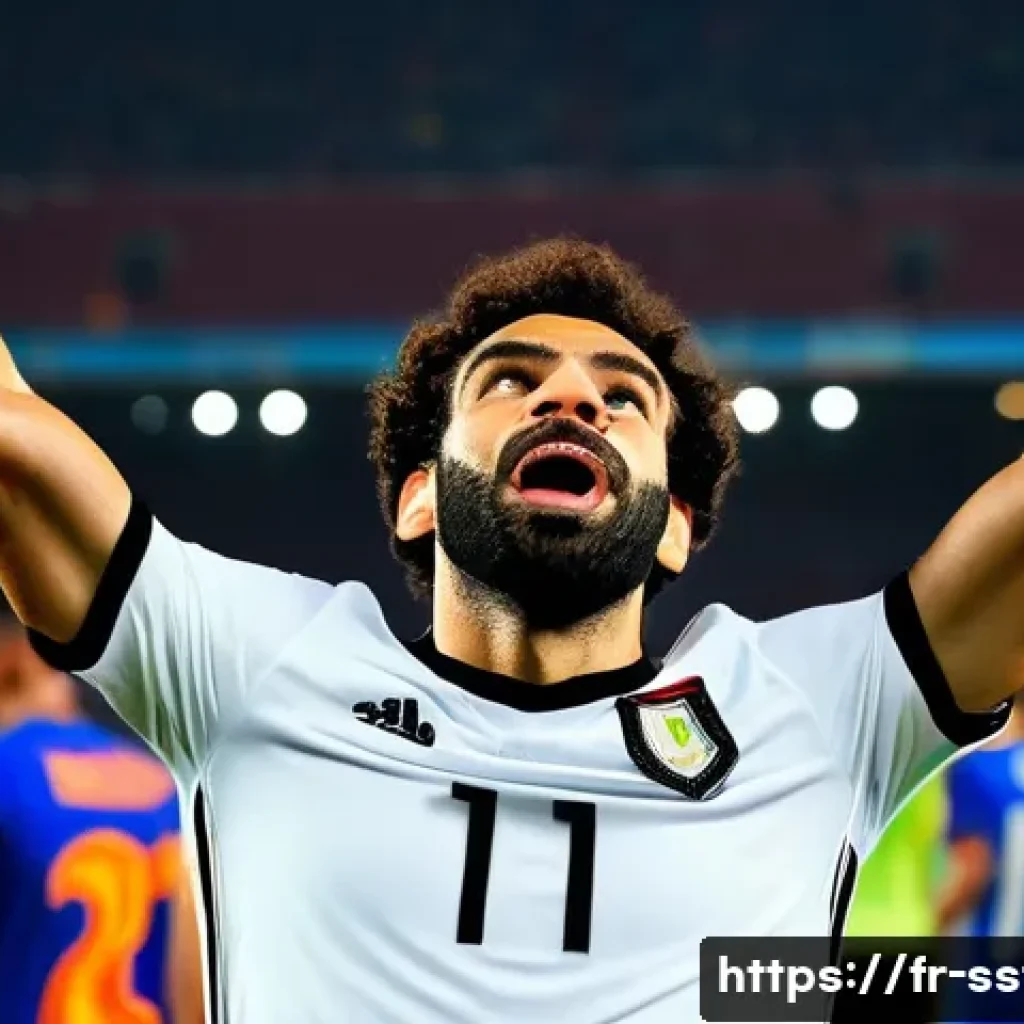 모하메드 살라의 이집트 대표팀 활약 - A dynamic and detailed portrait of Mohamed Salah in the Egyptian national football team kit, celebra...