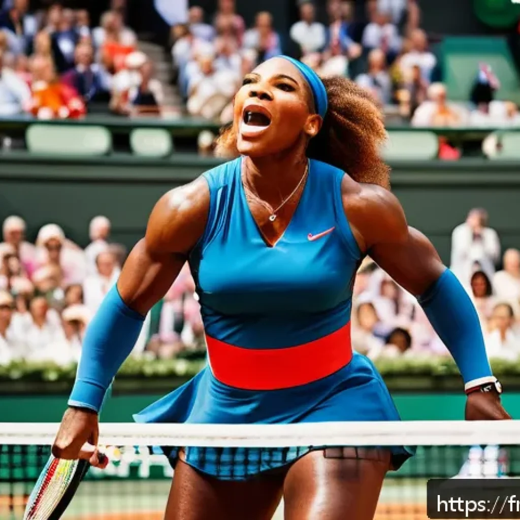 세레나 윌리엄스의 메달 컬렉션 - A dynamic and powerful portrait of Serena Williams on a professional tennis court during a Grand Sla...