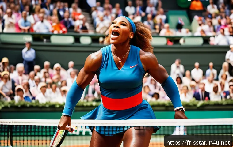 세레나 윌리엄스의 메달 컬렉션 - A dynamic and powerful portrait of Serena Williams on a professional tennis court during a Grand Sla...
