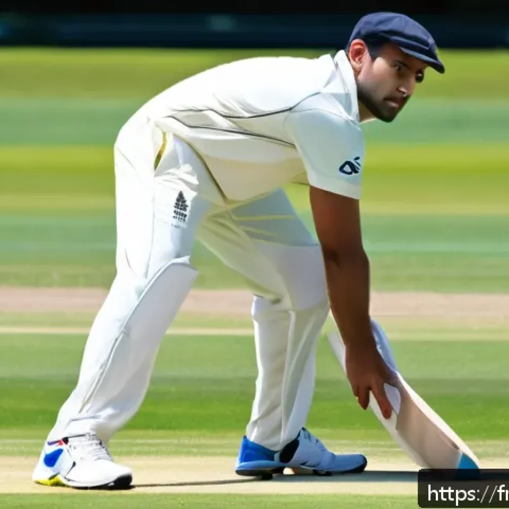 브렛 리의 스피드 볼 비결 - A detailed scene of a professional cricket player preparing to bowl on a sunny cricket ground in Eng...