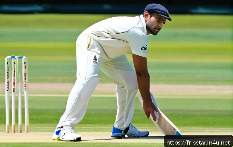 브렛 리의 스피드 볼 비결 - A detailed scene of a professional cricket player preparing to bowl on a sunny cricket ground in Eng...