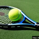 노박 조코비치의 라켓 브랜드 - A high-tech tennis racket resting on a tennis court, showcasing its innovative composite fiber frame...