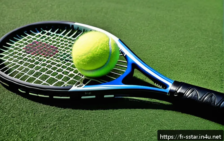 노박 조코비치의 라켓 브랜드 - A high-tech tennis racket resting on a tennis court, showcasing its innovative composite fiber frame...