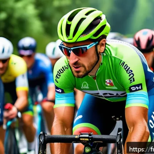 피터 사간의 자전거 레이스 전략 - A professional cyclist resembling Peter Sagan in a dynamic peloton scene during a classic European o...