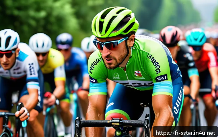 피터 사간의 자전거 레이스 전략 - A professional cyclist resembling Peter Sagan in a dynamic peloton scene during a classic European o...